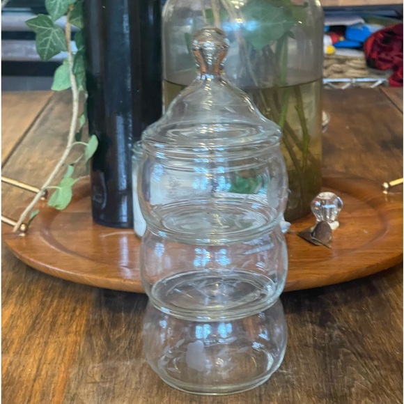 Accents Vintage Etched Glass 3 Stackable Apothecary Jar Candy Dish 1